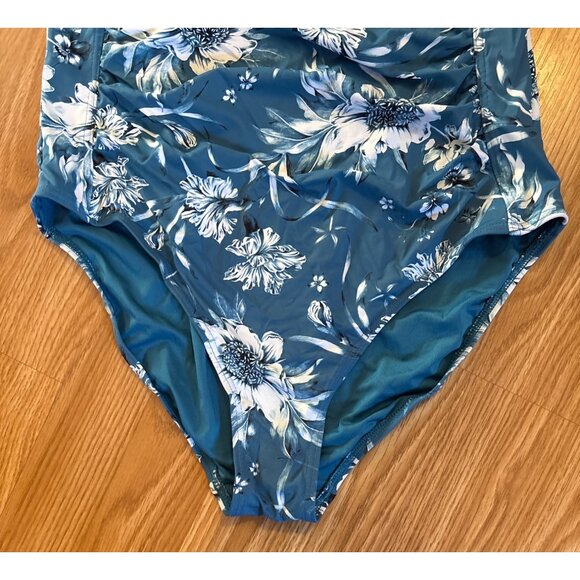 NipTuck Swimsuit Womens Floral Blue One Piece With Ruched Detail US Size 8 - Picture 5 of 10